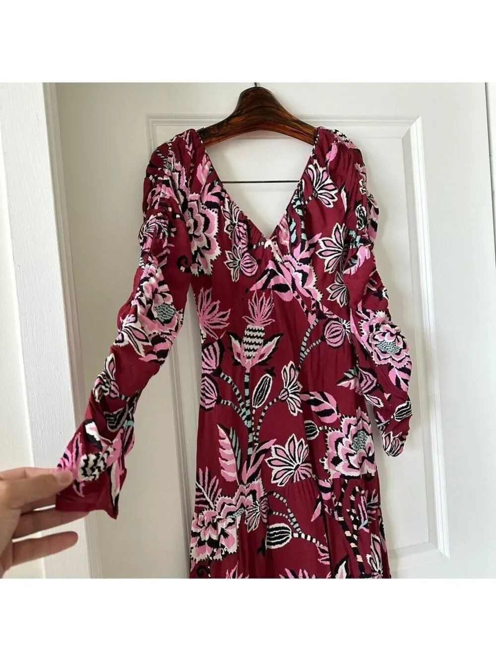 Farm Rio Burgundy Pineapple Inspiration V Neck Maxi Dress